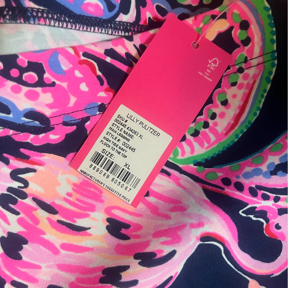 Lilly Pulitzer Pink and Blue Peacock swirl Kids Leggings